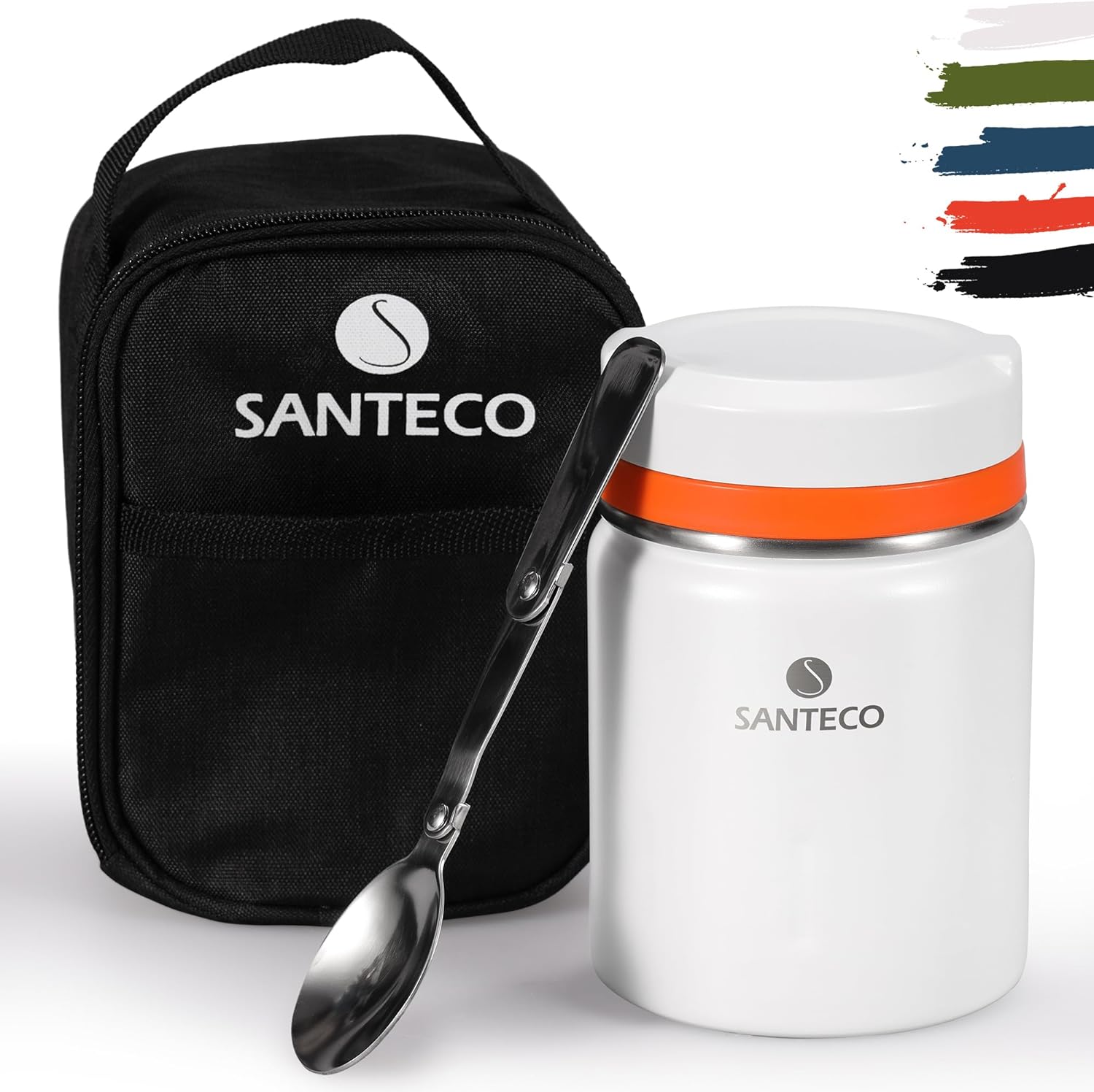 SANTECO Koge Thermal Food Jar With Spoon, 17 oz, Stainless Steel, Vacuum Insulated