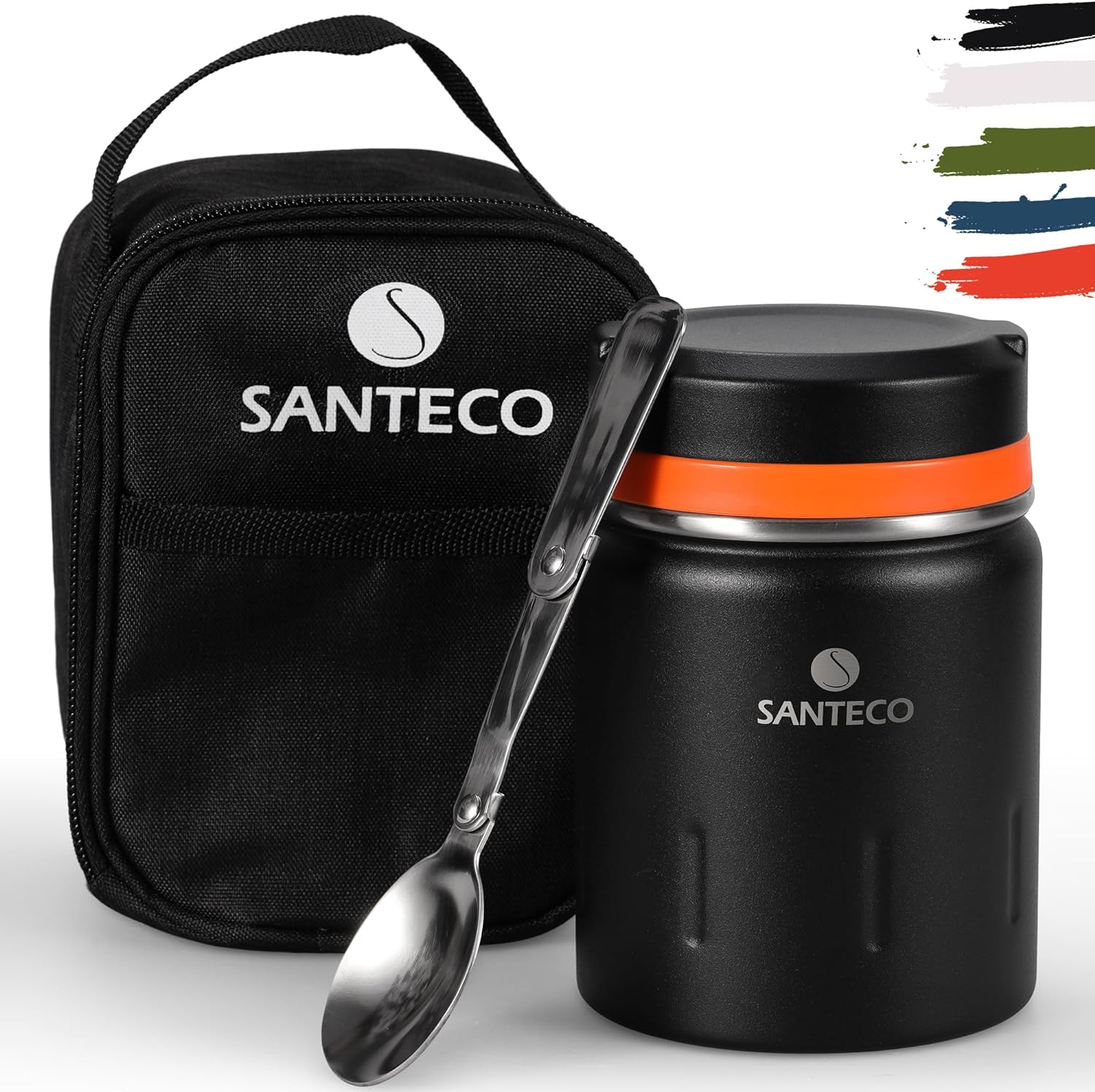 SANTECO Koge Thermal Food Jar With Spoon, 17 oz, Stainless Steel, Vacuum Insulated